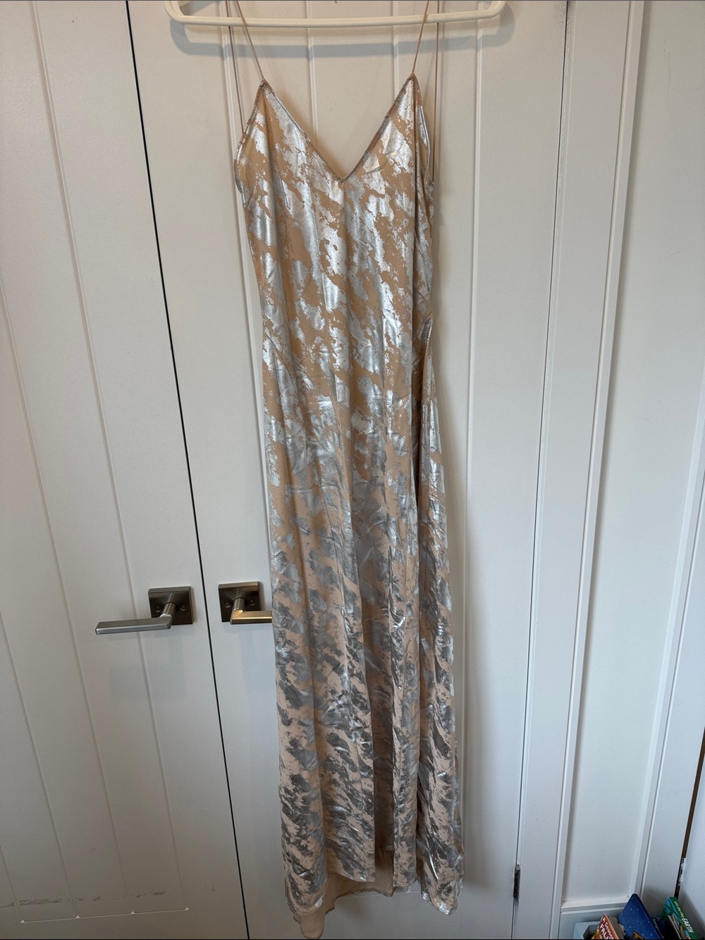 NWT Zara Champagne and Silver Metallic Maxi backless Slip Dress - size med